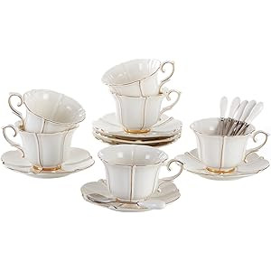 Jusalpha® Porcelain Tea Cup and Saucer Coffee Cup Set with Saucer and Spoon FD-TCS08 (6) | Amazon (US)