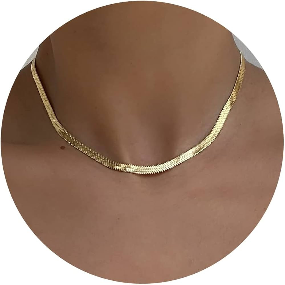 Tewiky Herringbone Necklace for Women Dainty 14k Gold Snake Chain Necklace Layered Gold Herringbone  | Amazon (US)