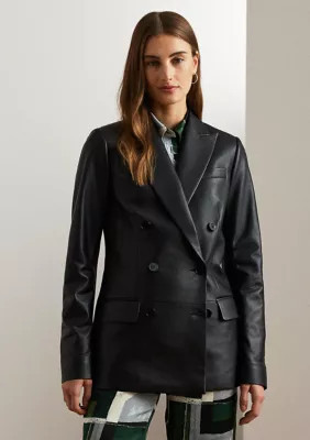 Lauren Ralph Lauren Women's Nappa Leather Blazer, Black, 6 | Belk