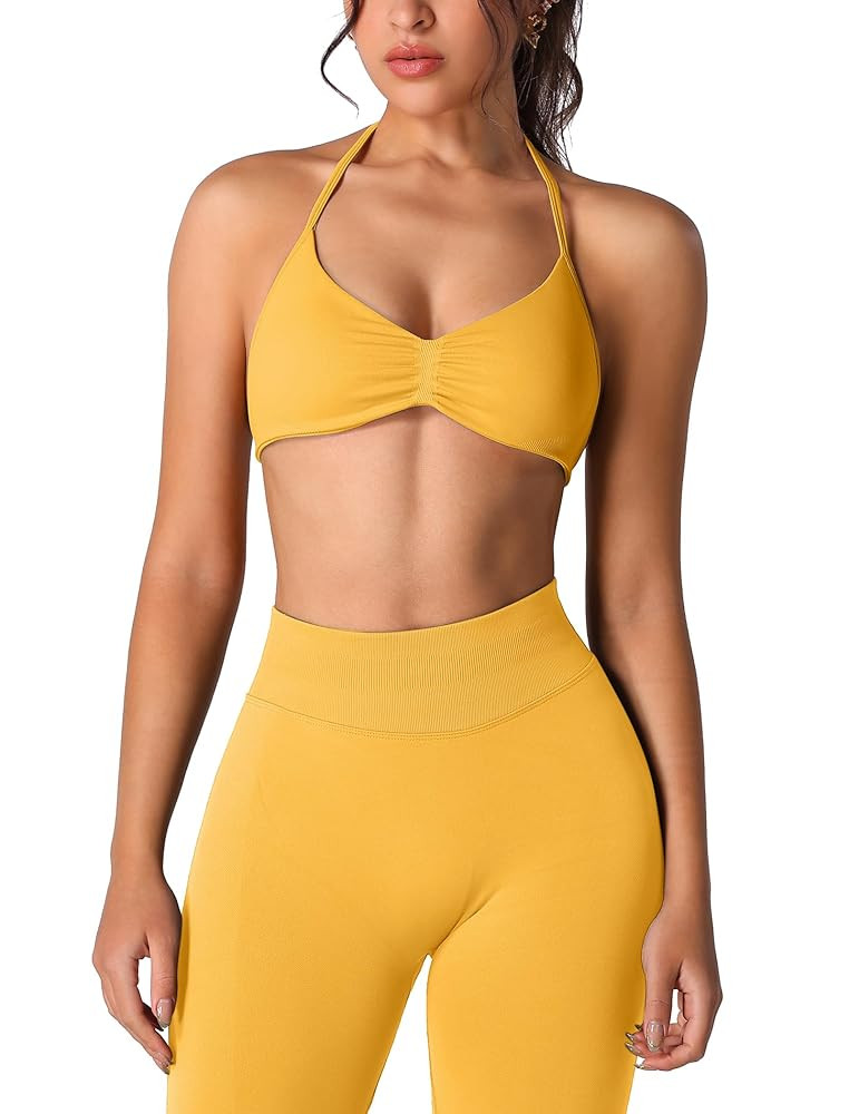 ABOCIW Workout Sets for Women 2 Piece Seamless Halter Sports Bra Scrunch Butt High Waist Leggings... | Amazon (US)
