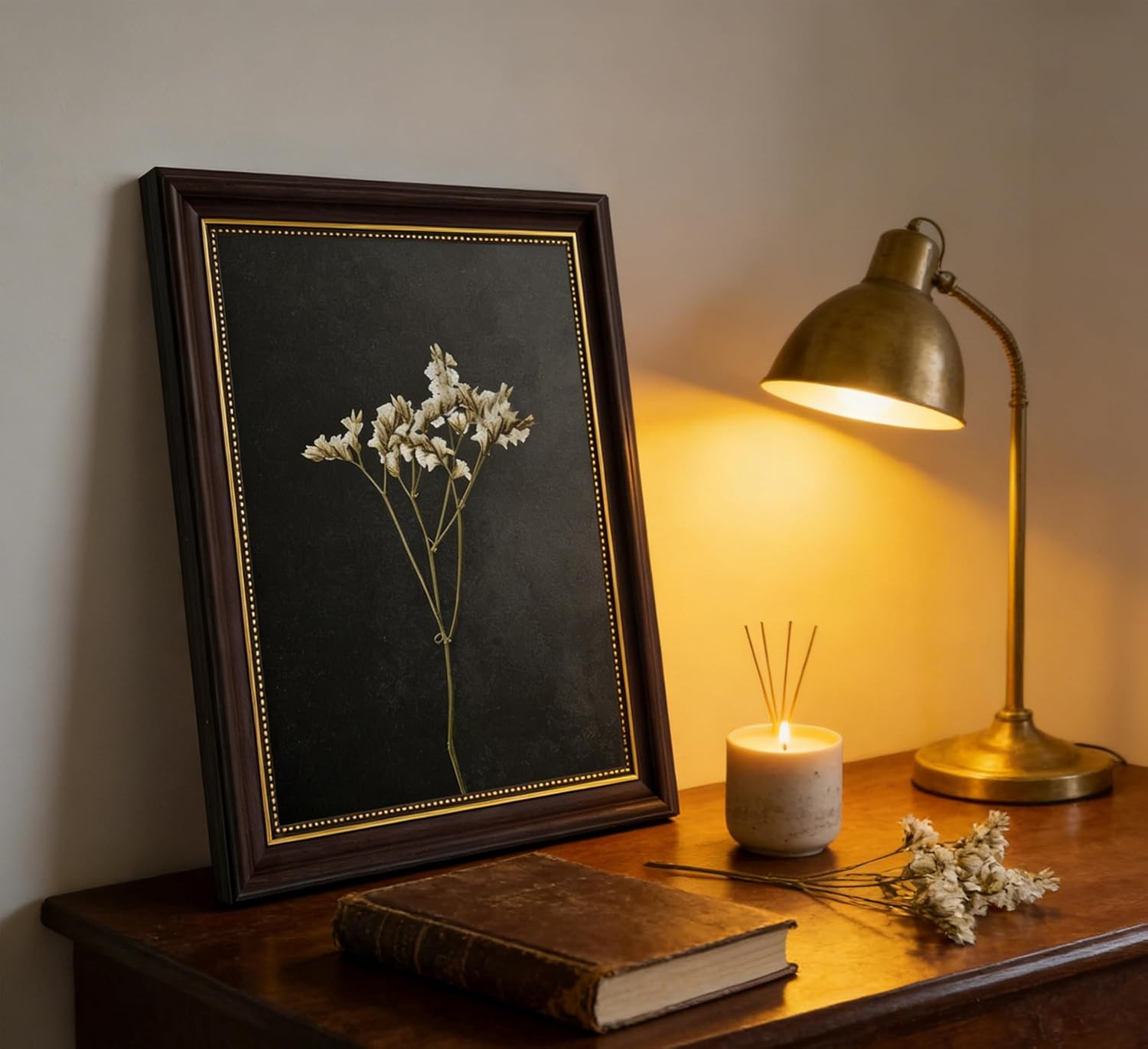 Vintage Dark Brown Framed Flower Canvas Wall Art Retro Dark Dried Wildflower Painting Picture Wal... | Amazon (US)