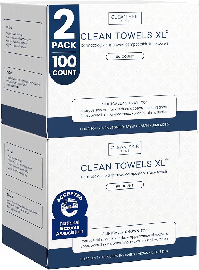 Clean Skin Club Clean Towels XL®, 100% USDA Biobased Face Towel, Disposable Face Towelette, Ecze... | Amazon (US)