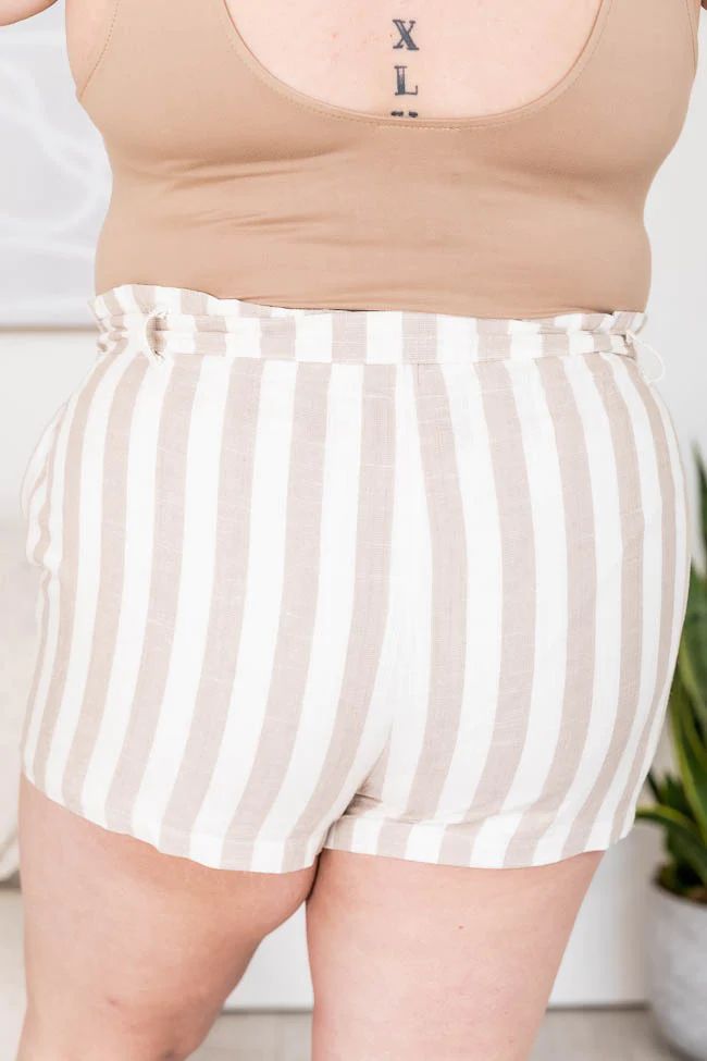 A Matter Of Time Striped Taupe Shorts | Pink Lily