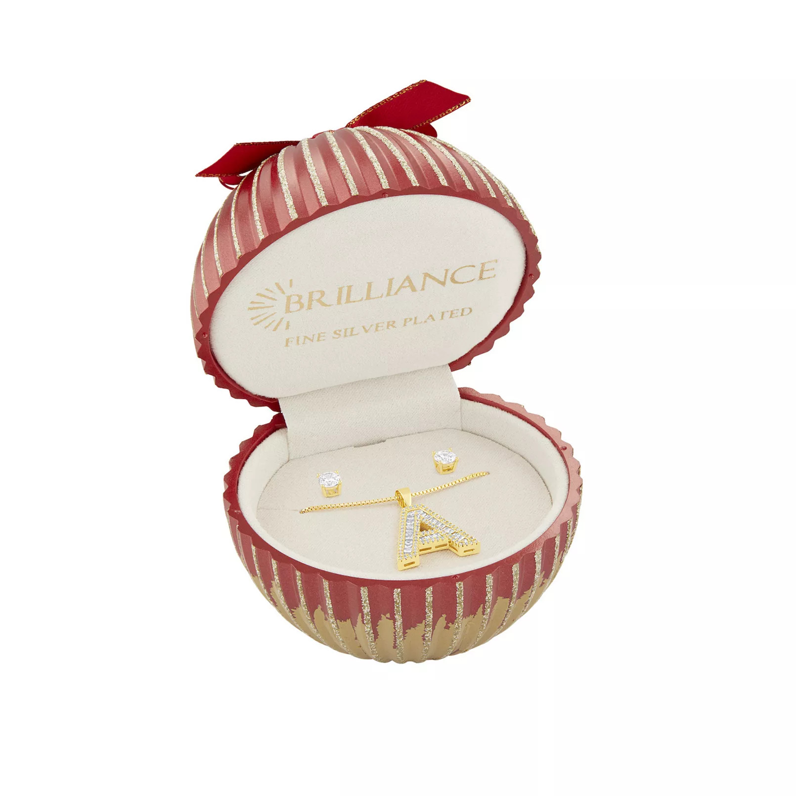 Brilliance Cubic Zirconia Stud Earrings & Initial Pendant Necklace Set in Ornament Gift Box | Kohl's