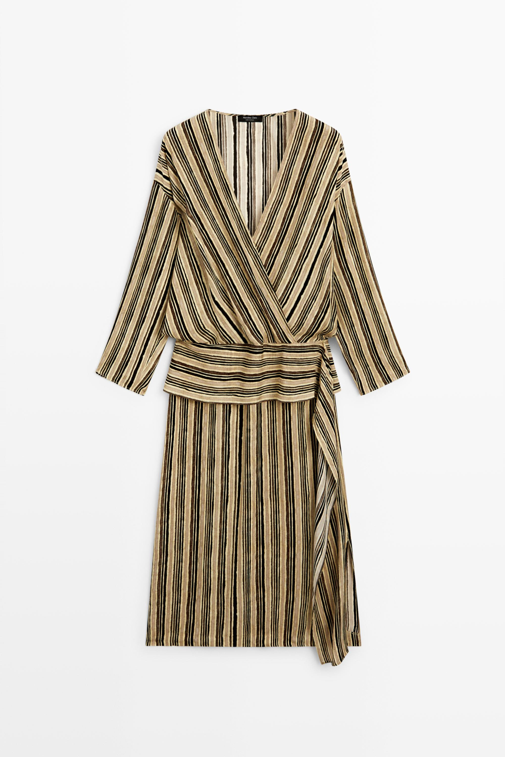 Striped midi dress with corset belt | Massimo Dutti US