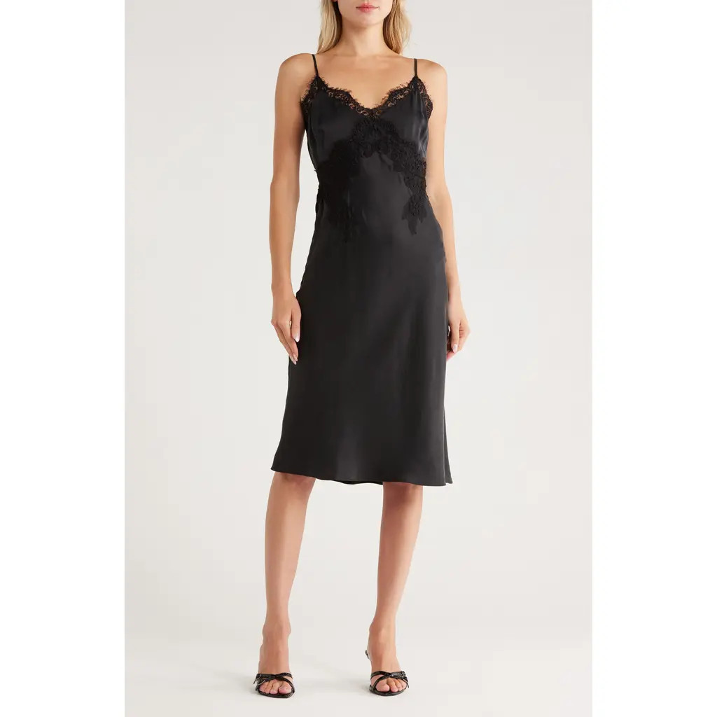L'AGENCE Song Lace Trim Midi Slipdress in Black at Nordstrom Rack, Size 0 | Nordstrom Rack