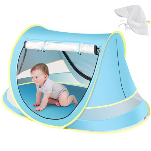 Baby Beach Tent with Baby Hat, Pop Up Toddler Travel Tent with Sun Hat for Boys or Girls, Sun Shade for Toddler Camping, Infant Portable Sun Shade, Summer Beach Baby (Blue Baby Tent with Hat) | Amazon (US)