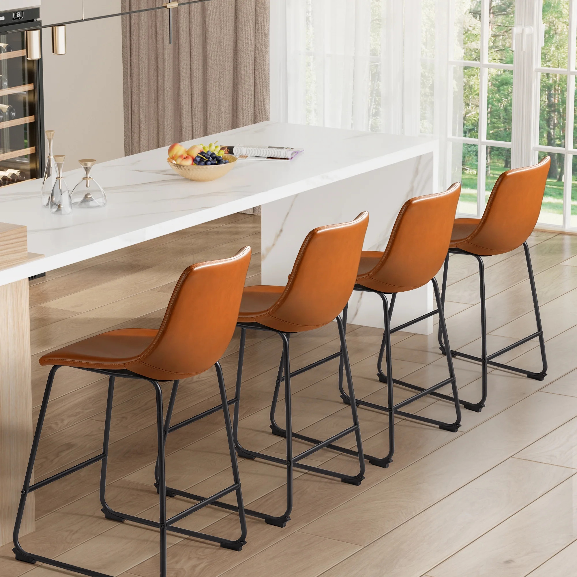 Homall Barstools Middle Height PU Leather Counter Bar Stool With Back and Footrest Set of 2, Brow... | Walmart (US)