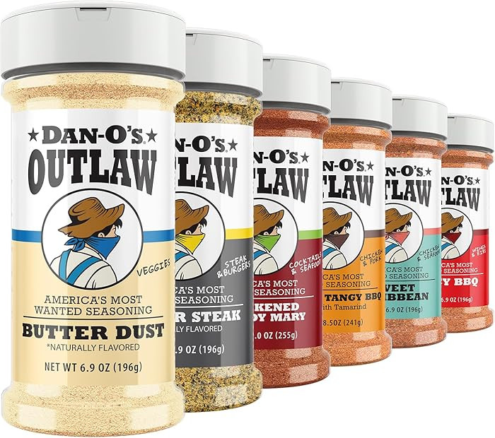 Dan-O's Outlaw Seasoning 6 Bottle Set- Butter Dust, Butter Steak, Spicy BBQ, Sweet Caribbean, Swe... | Amazon (US)