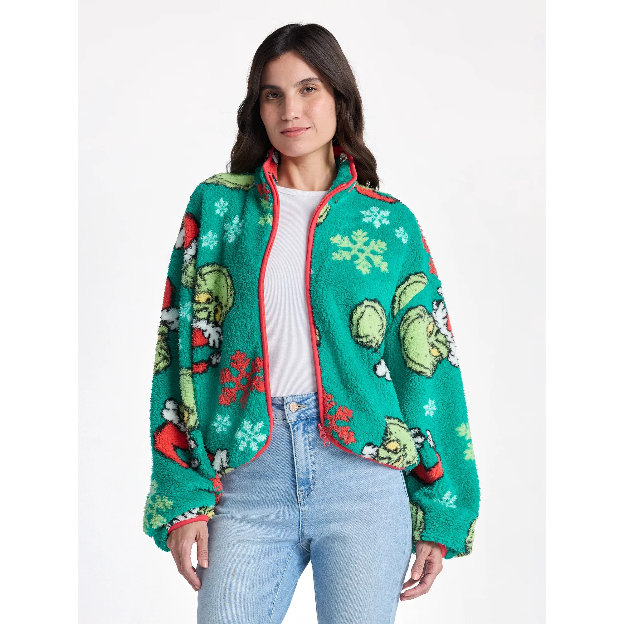 The Grinch Women’s Christmas Print Woobie Fleece Jacket, Sizes XXS-XXL | Walmart (US)