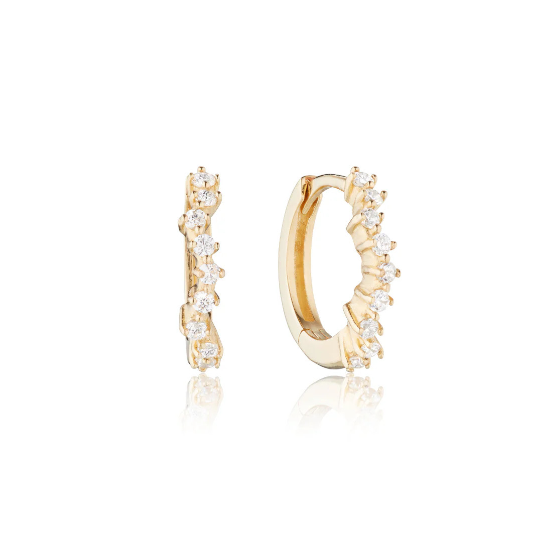 Gold Curved Diamond Style Huggie Hoop Earrings | Lily & Roo