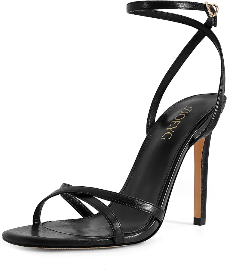 DOEYG Stiletto Heel Sandals for Women Strappy Heels Sandals Dressy Comfortable Round Open Toe Sum... | Amazon (US)