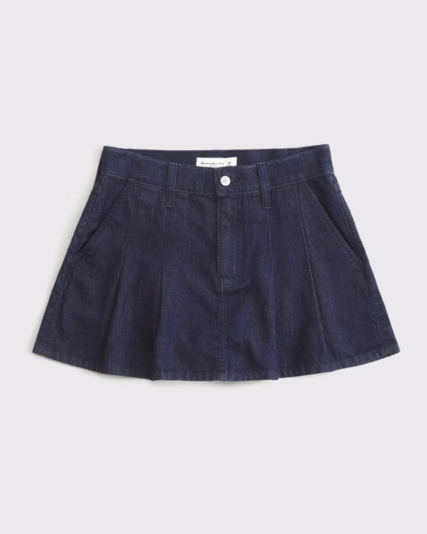 Women's Mid Rise Denim Pleated Mini Skirt | Women's Bottoms | Abercrombie.com | Abercrombie & Fitch (US)