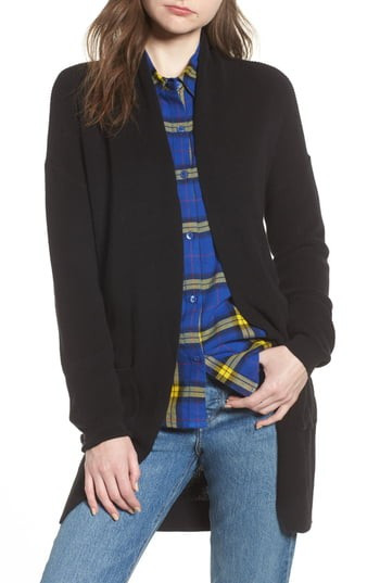 Women's Bp. Stitch Curve Hem Cardigan, Size XX-Small - Black | Nordstrom