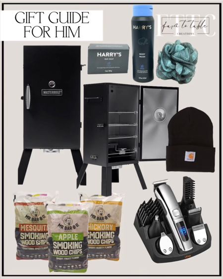 Men’s Gift Guide. Follow @farmtotablecreations on Instagram for more inspiration. Masterbuilt MB20070210 Analog Electric Smoker with 3 Smoking Racks, 30 inch, Black Masterbuilt MB20080319 Electric Smoker Cover, 30 inch, Black Mr. Bar-B-Q Hardwood Smoking Chips Variety Pack. Ufree Beard Trimmer for Men, Electric Razor, Nose Hair Trimmer, Cordless Hair Clippers Shavers for Men, Mustache Body Face Beard Grooming Kit, Gifts for Men Husband Father, Waterproof  Harry's 3 in 1 Stone Combo Body Wash Gel Bar Soap & Loofah Set Minerals & Citrus. Carhartt Men's Knit Cuffed Beanie. Gifts for Men. Hard to buy for men Christmas gifts. 

#LTKmens #LTKHoliday #LTKGiftGuide