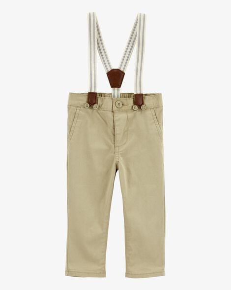Baby Boy Twill Suspender Pants - Khaki | Carter's Inc
