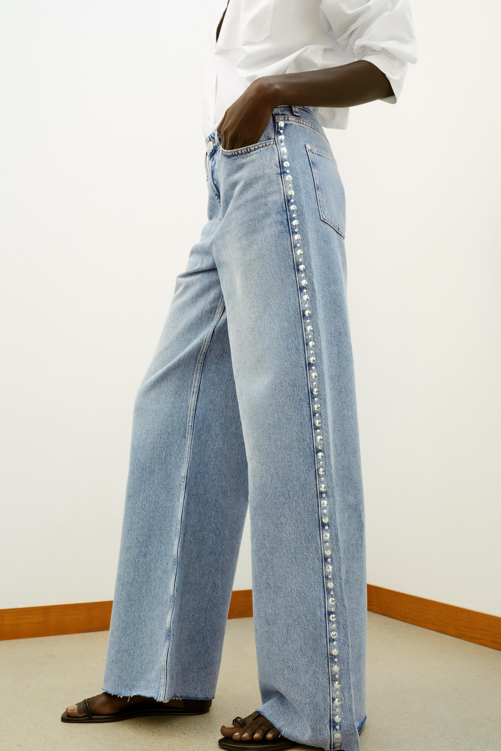 Z1975 HIGH WAIST WIDE LEG STUDDED JEANS | Zara US