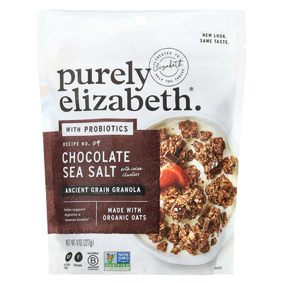 Purely Elizabeth, Ancient Grain Granola with Probiotics. Chocolate Sea Salt with Cocoa Clusters, 8 oz (227 g) | iHerb
