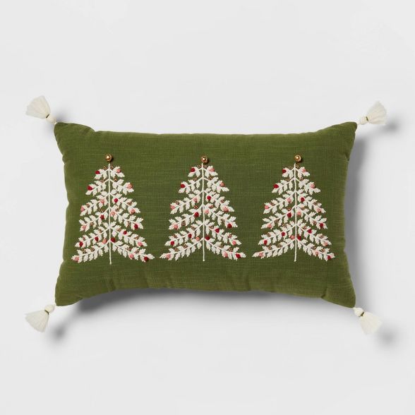 Oversized Tree Embroidered Lumbar Christmas Throw Pillow - Threshold™ | Target