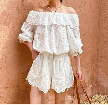 Women's Bohemian Style Outfit\uff0cEmbroidered Top and Shorts Summer Two-Piece Set | Amazon (US)