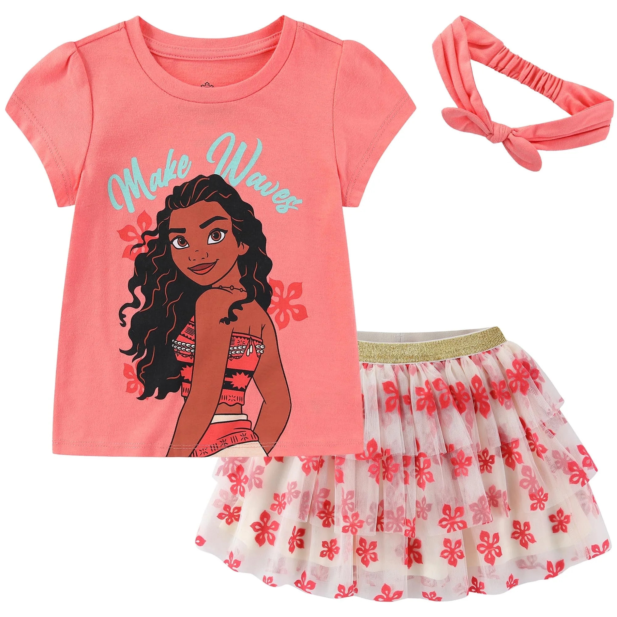 Disney Moana Short Sleeve Shirt and Tulle Tutu Skirt with Headband (Girls), 2 Piece Set, Sizes 2T... | Walmart (US)