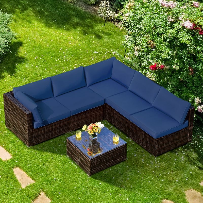 Costway 6PCS Patio Rattan Furniture Set Cushioned Sofa Coffee Table Garden | Target