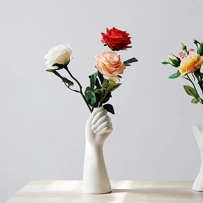 9 Inch Modern Art Ceramic Flower Vase Hand Holding Plants Flower Container, Tabletop White Arm va... | Amazon (US)