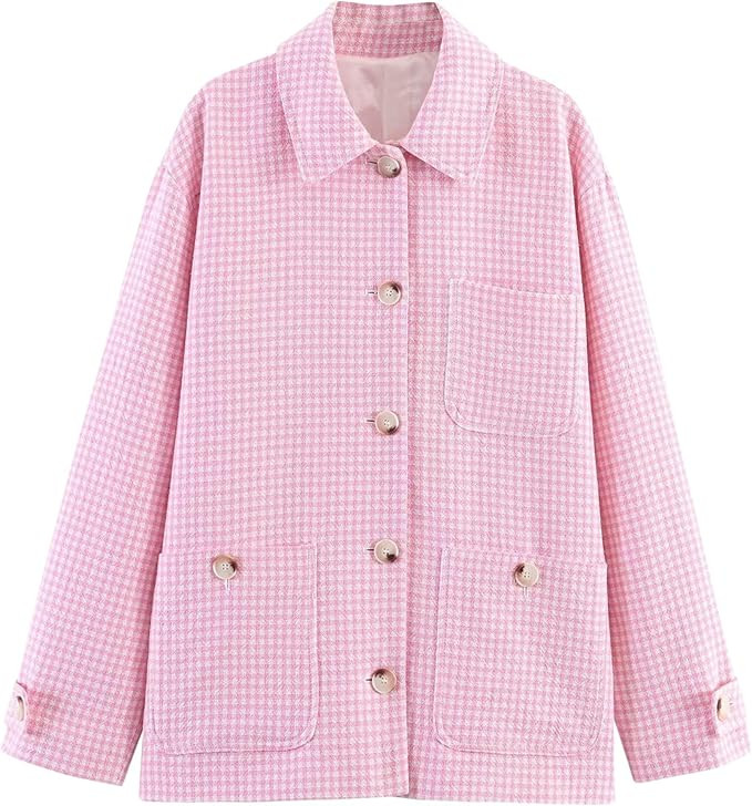 Chevara Women’s Casual Business Work Blouse Long Sleeve Button Down Plaid Shacket Shirt | Amazon (US)