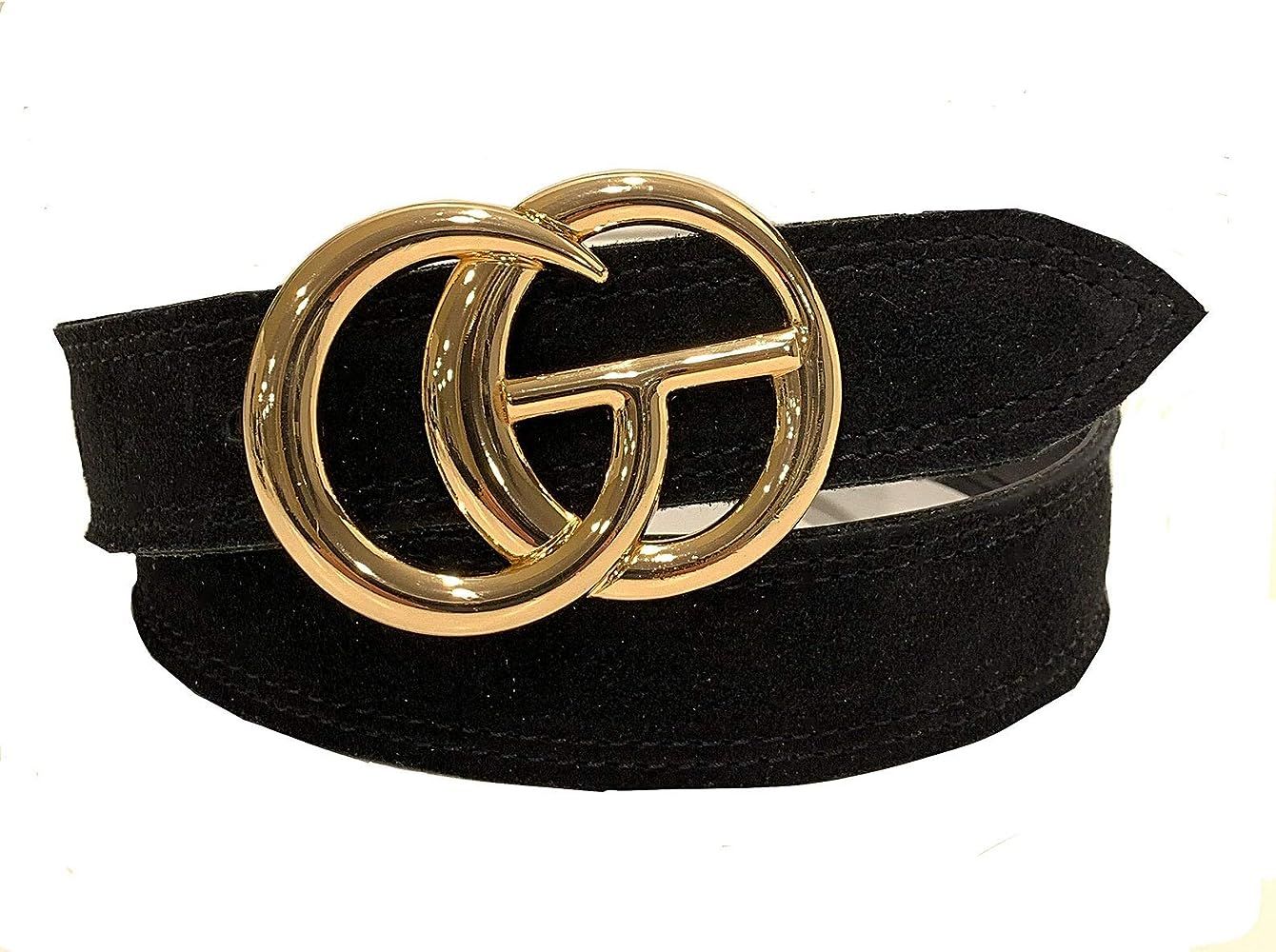 Designer Inspired Black GO Belt - Leather and Suede Belt with Shiny Gold Buckle, Made in America | Amazon (US)