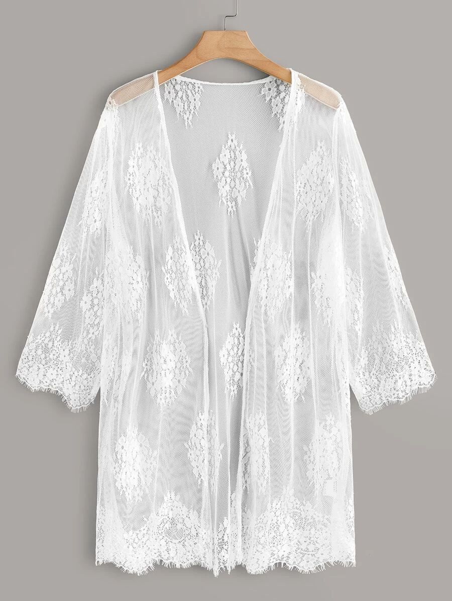 Plus Solid Sheer Lace Kimono
     SKU: swkimono03200421404  NEW       
                18 Reviews... | SHEIN
