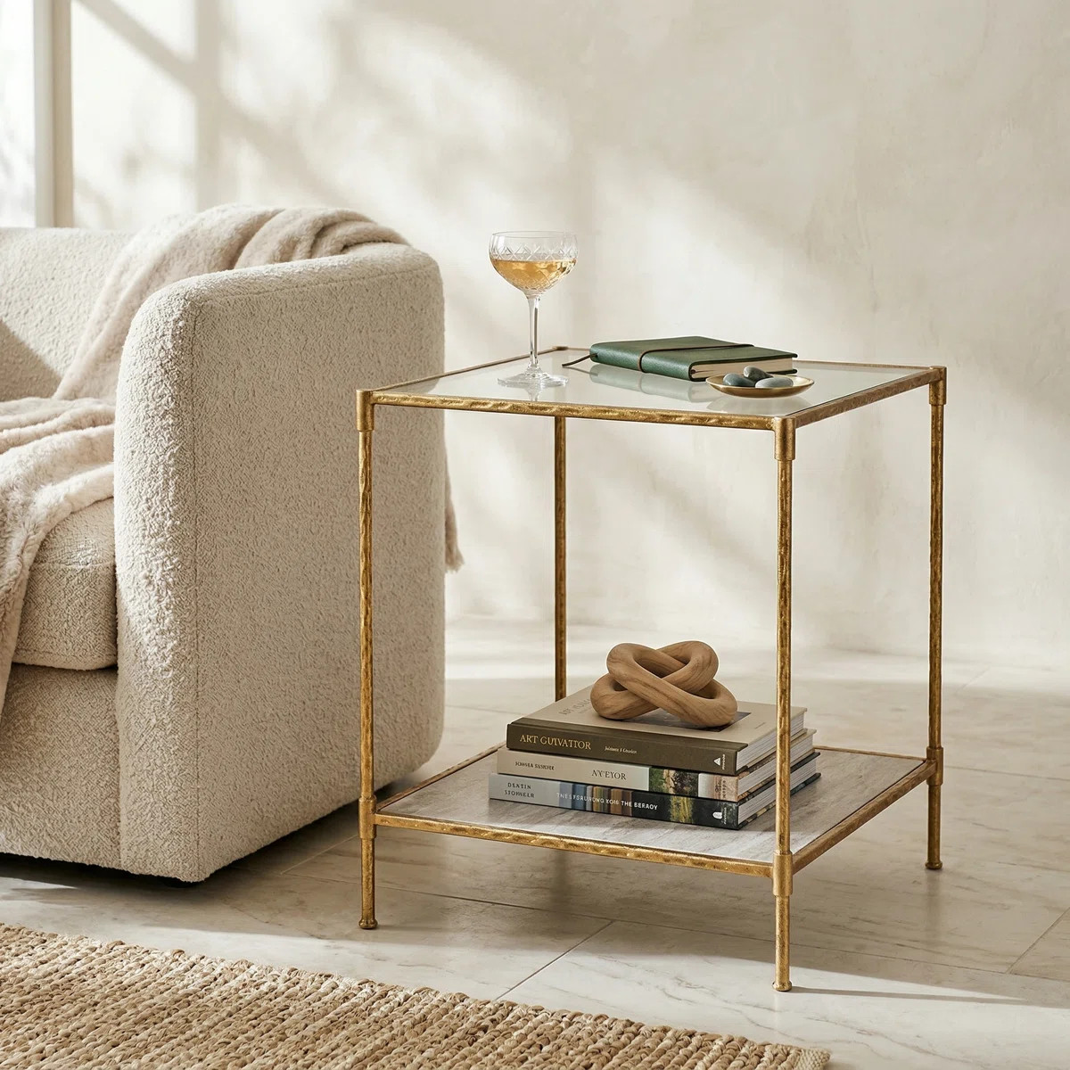 Milone Forged Iron Square End Table - Industrial Glass Top Design | Wayfair North America
