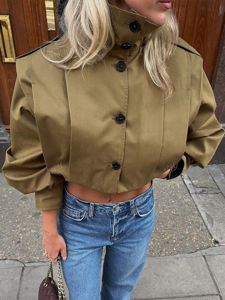 HH Women's Pleated Jacket Long Sleeve Cropped Coat Fashion Casual Trench Jackets Streetwear New I... | SHEIN