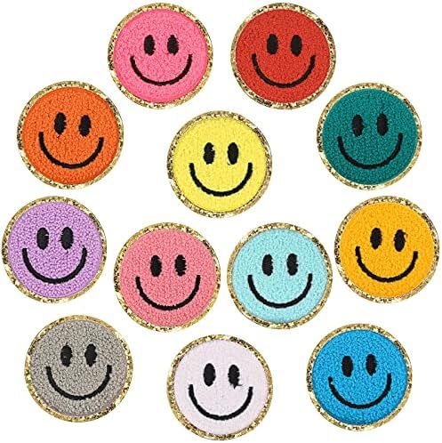 12 Pcs Smile Face Patch Iron On Patches Happy Face Chenille Patches for Clothes Dress Jackets Smi... | Amazon (US)