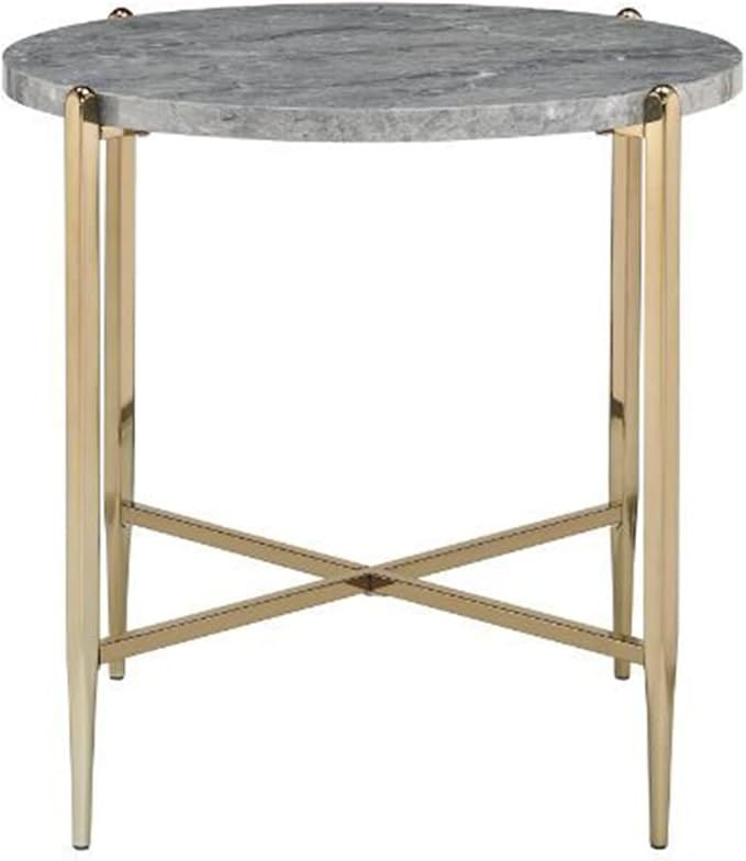 Round Faux Marble End Table with Metal Base, Champagne | Amazon (US)