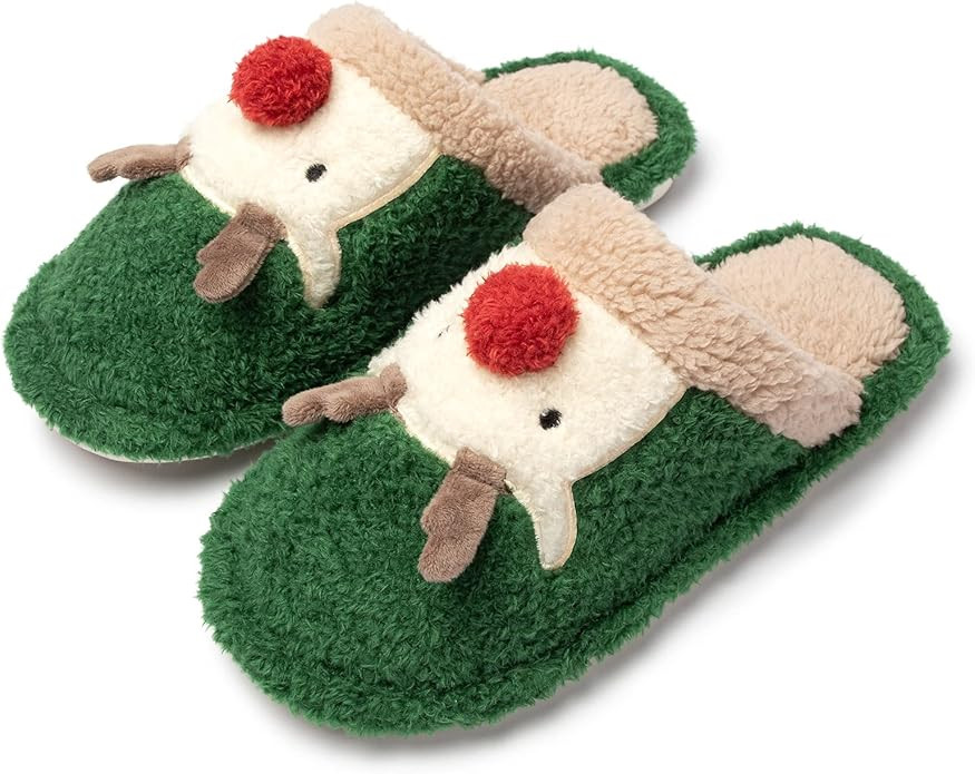 JaneTroides Womens Memory Foam Slippers Cute Animal Fuzzy Christmas Reindeer Indoor Slippers Warm... | Amazon (US)