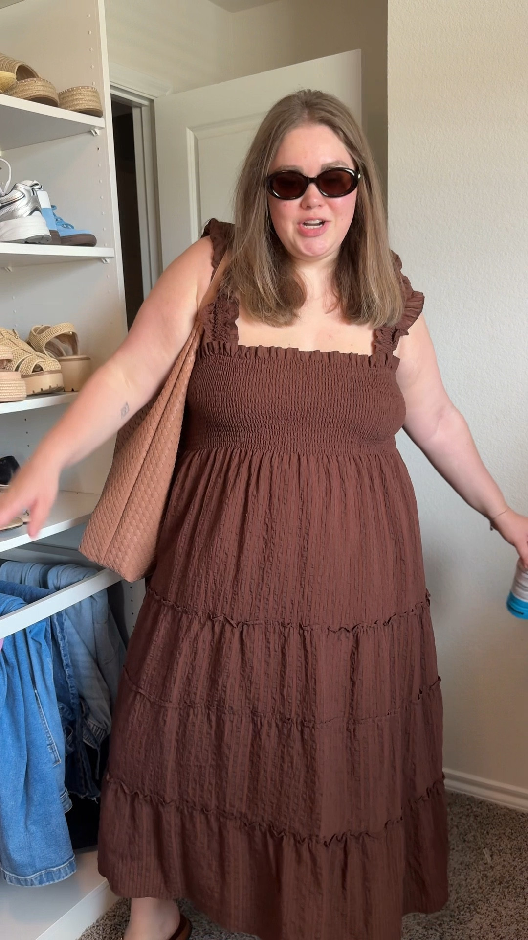 School pickup outfit wearing xxl in hill house dress fave Amazon sandals and sunglasses 

#LTKPlusSize