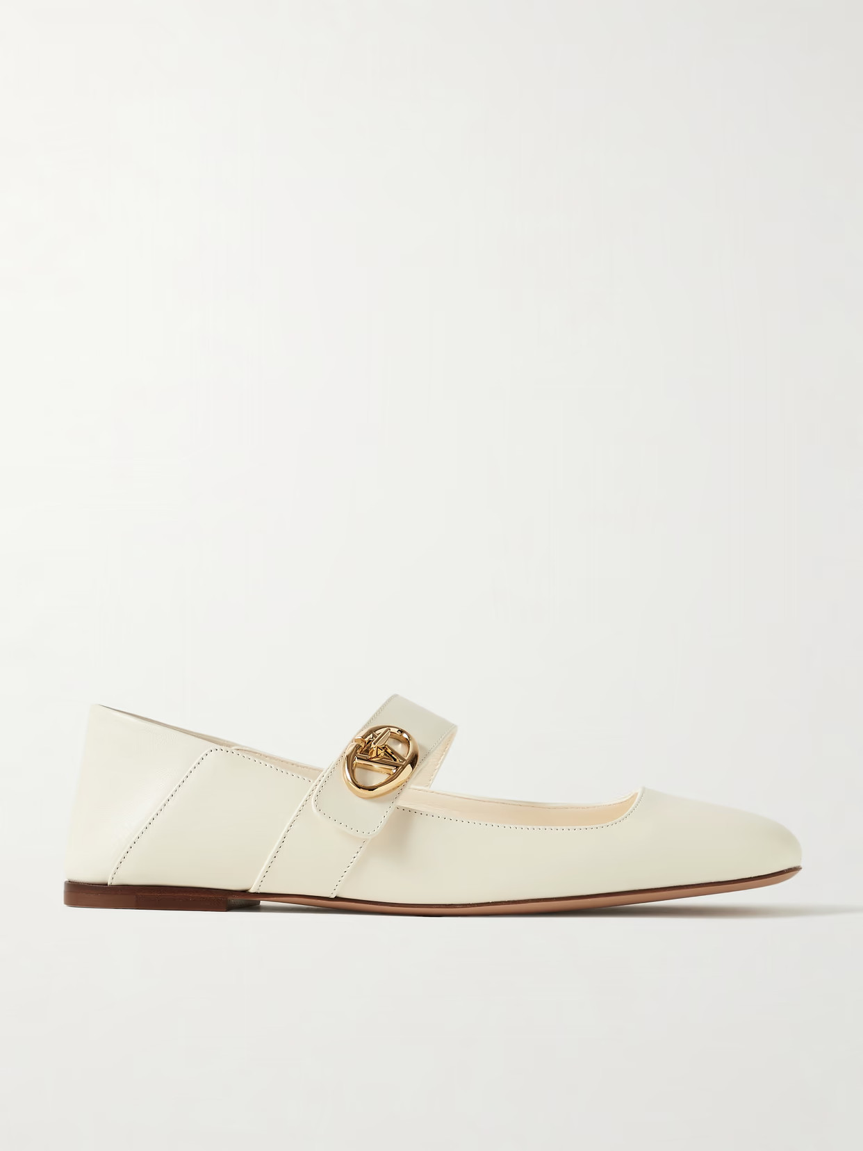 Valentino Garavani - Vlogo Locker Leather Ballet Flats - Ivory | NET-A-PORTER (US)