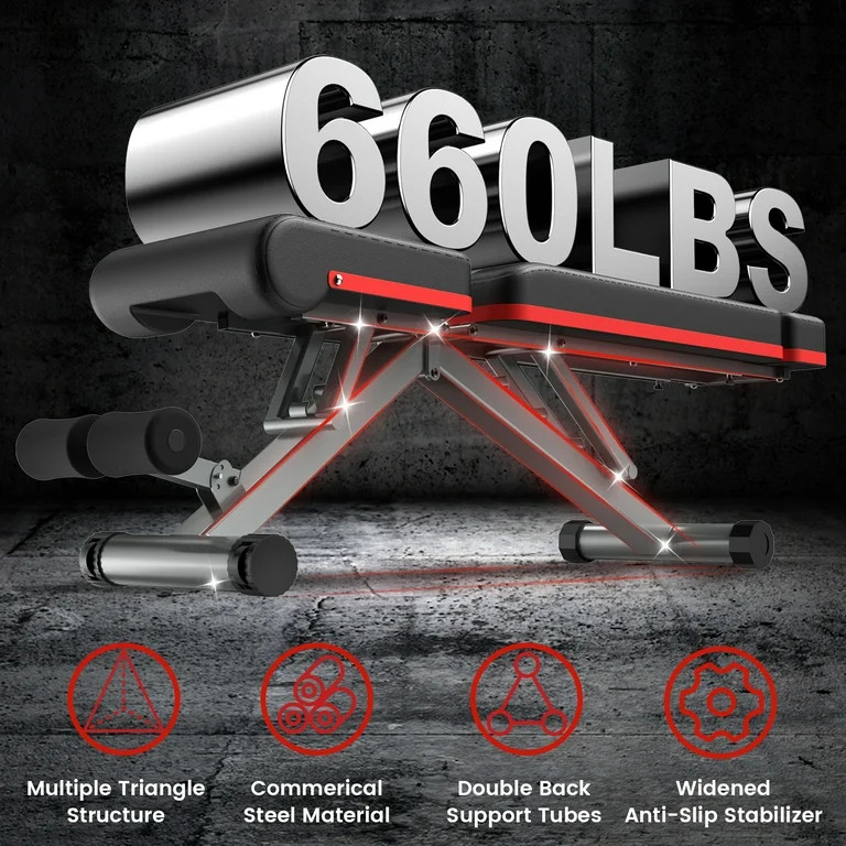 Pooboo Adjustable Dumbbell Bench Foldable Workout Weight Bench Press Incline Decline for Home Gym... | Walmart (US)