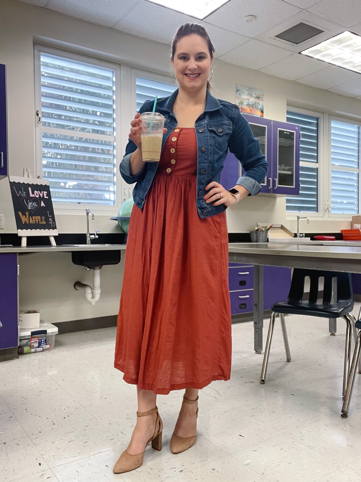 Happy First Day of Fall! 

Dress: Pink Lily, L (linked same one, but in white; also linked similar styles)
Jean Jacket: LOFT
Shoes: Lucky Brand nude pumps 
Earrings: Gold hoops (exact silver ones below)

#happyfall #teacheroutfit #teacherstyle #momstyle #falloutfits #fallootd #pinklily #loft #jeanjacket #terracottadress #mididress #shoestyle #hoops #hoopearrings


#LTKshoecrush #LTKworkwear #LTKSeasonal