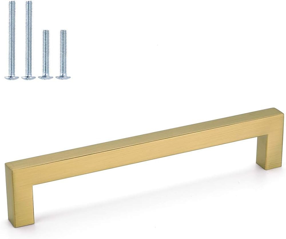 homdiy 5 Inch Brass Cabinet Handles Brushed Brass Cabinet Pulls 30 Pack - Gold Cabinet Pulls Squa... | Amazon (US)