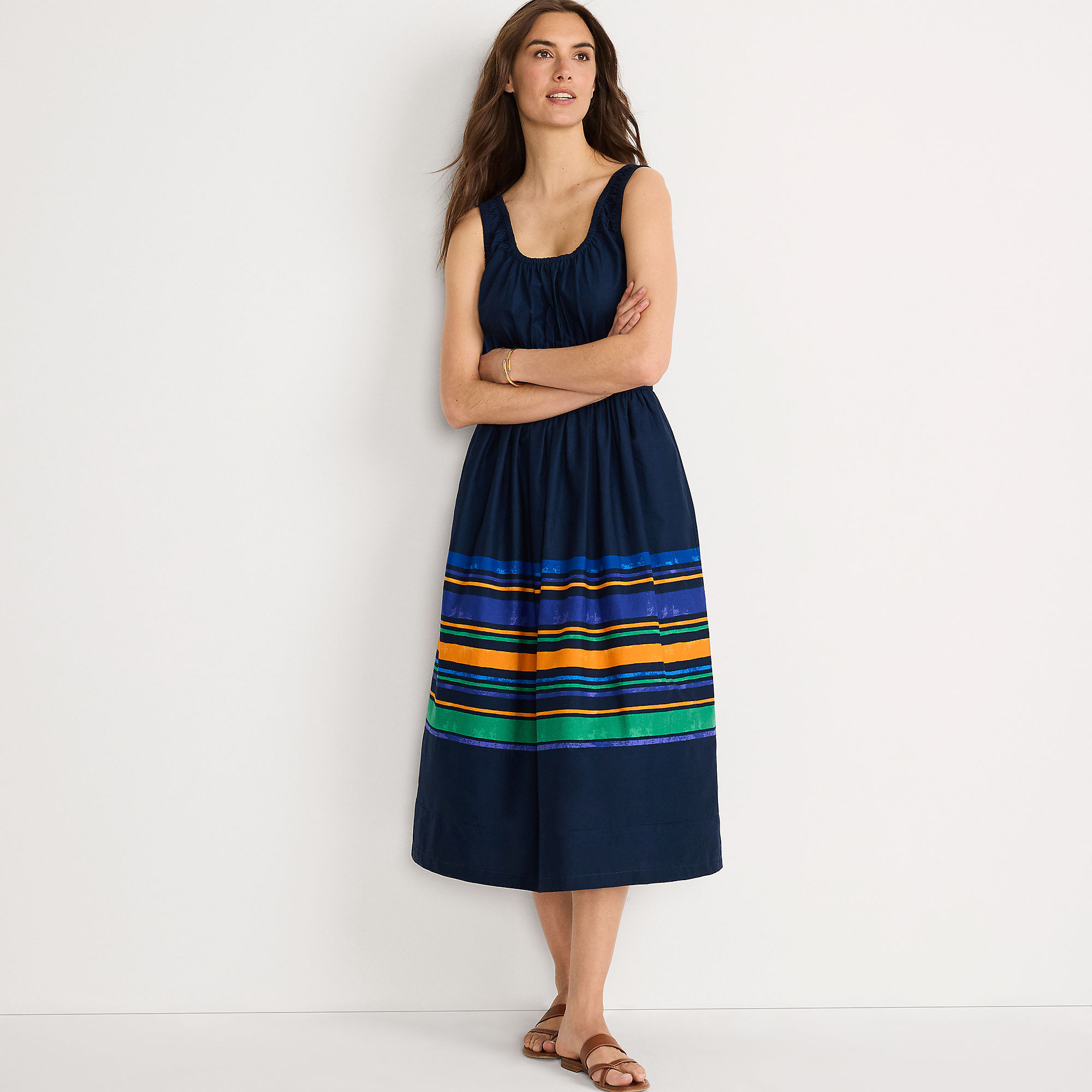 Women's Sleeveless Poplin Smocked Midi Dress | Lands' End (US)