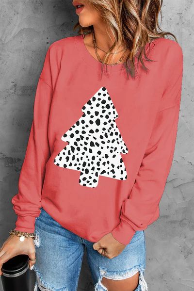 Christmas Tree Leopard Print Pullover Sweatshirt | Evaless