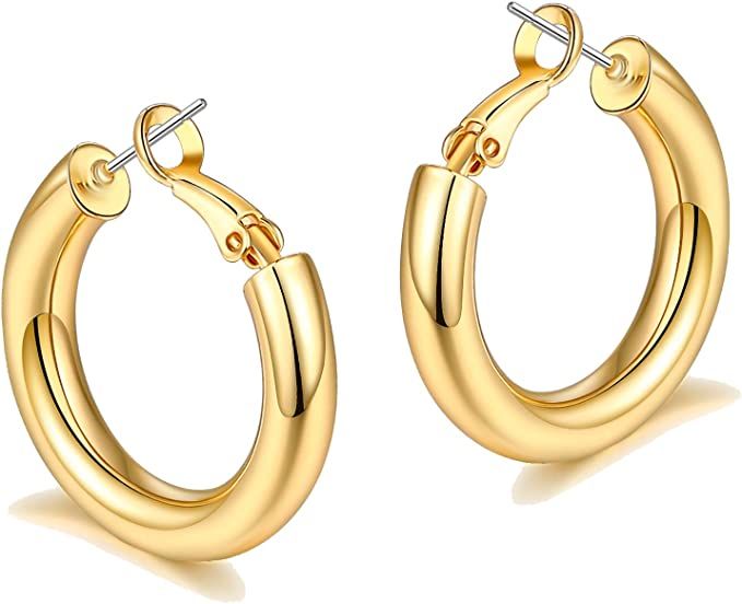 sovesi Chunky Gold Hoop Earrings for Women with 925 Sterling Silver Post, 14K Gold Plated Thick G... | Amazon (US)