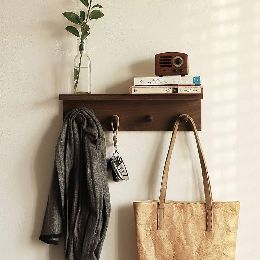 Entrance Coat Rack ，Coat Hooks, Wall-Mounted Wooden Hook Rack, Wall-Mounted Shelves are Very Su... | Amazon (US)