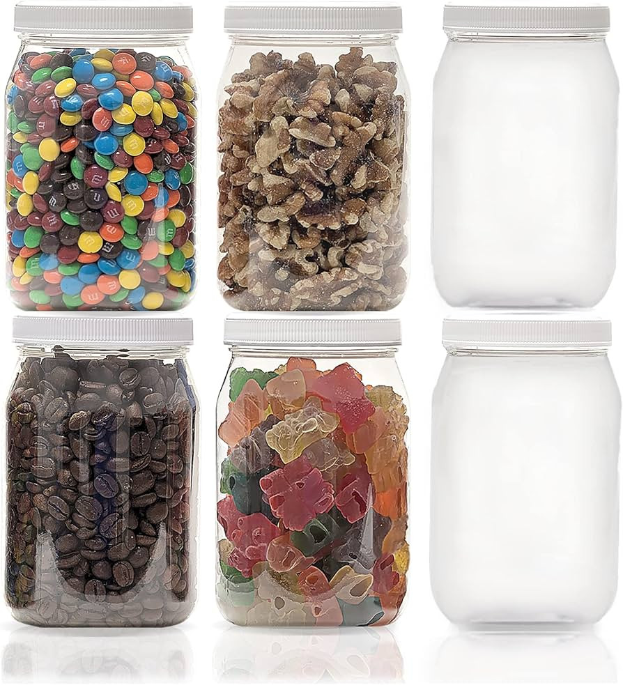 ljdeals 16 oz Clear Plastic Jars with Lids, Storage Containers, Wide Mouth PET Mason Jars, Pack o... | Amazon (US)