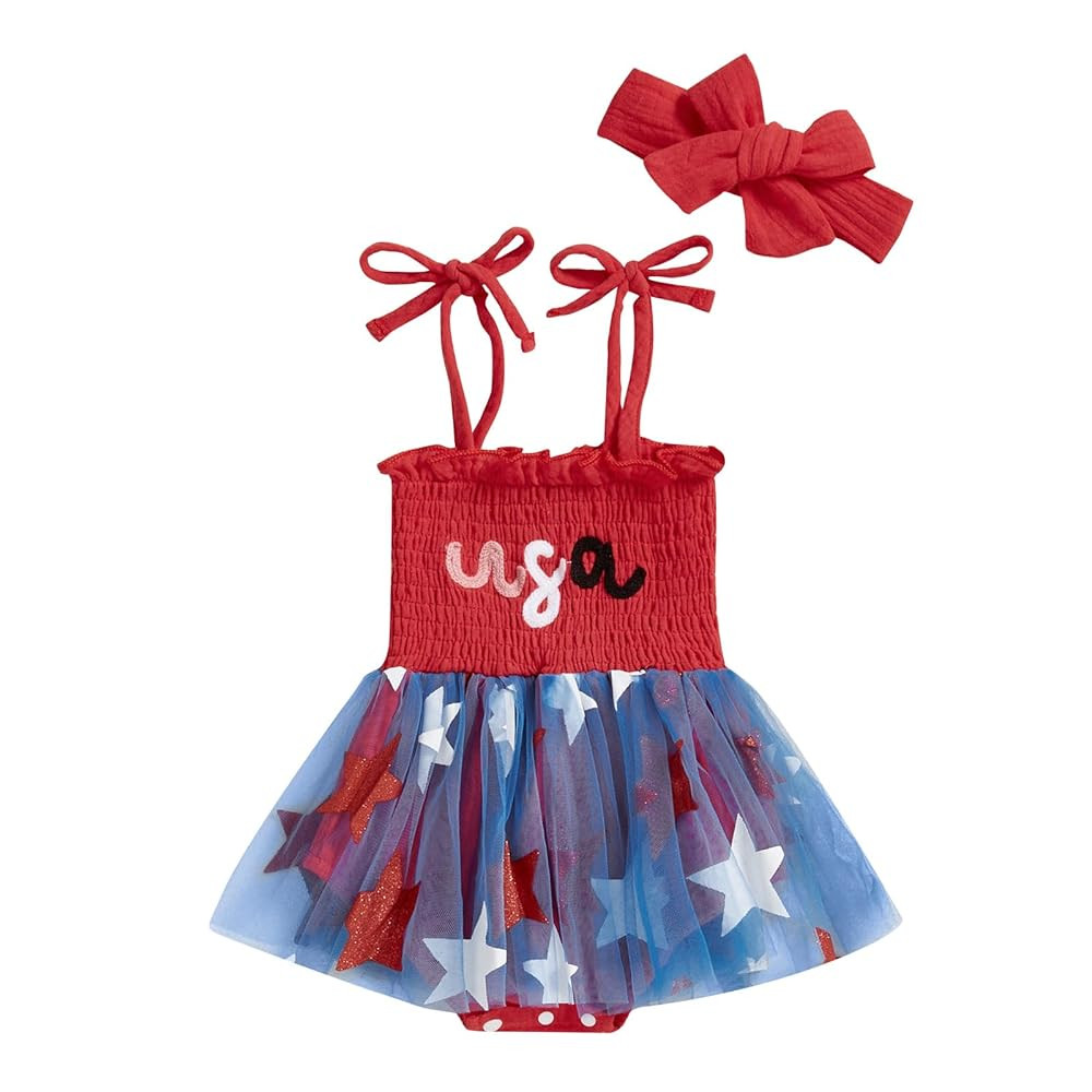 Fourth of July Baby Girl Outfit USA Bubble Romper Tutu Dress Skirts Toddler Infant My First 4th o... | Amazon (US)
