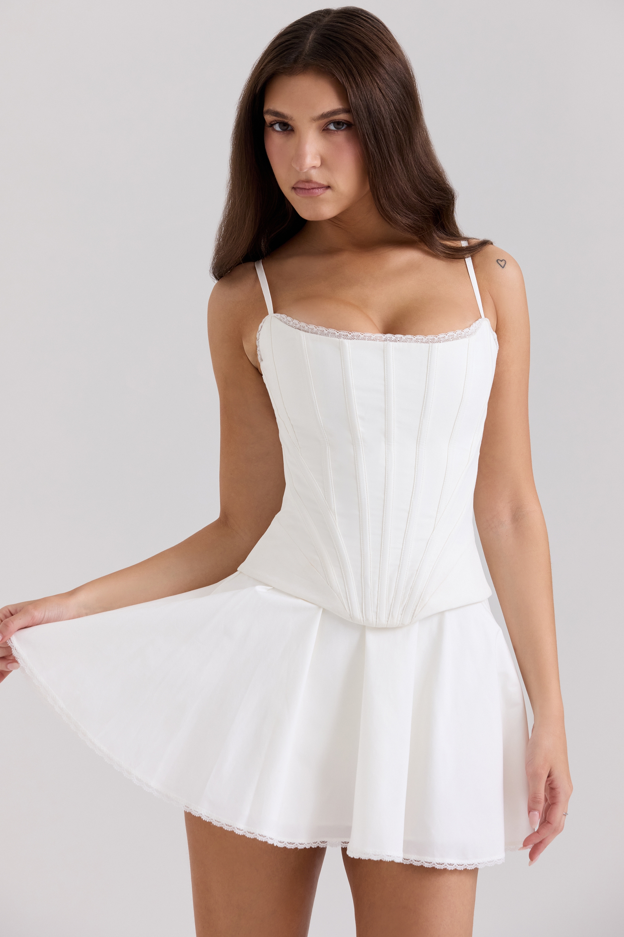 white cotton built-in bloomer shorts mini skirt | House of CB