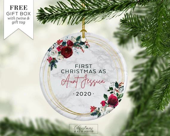 First Christmas as Aunt Christmas Ornament Personalized New Aunt Ceramic Christmas Ornament Keeps... | Etsy (US)