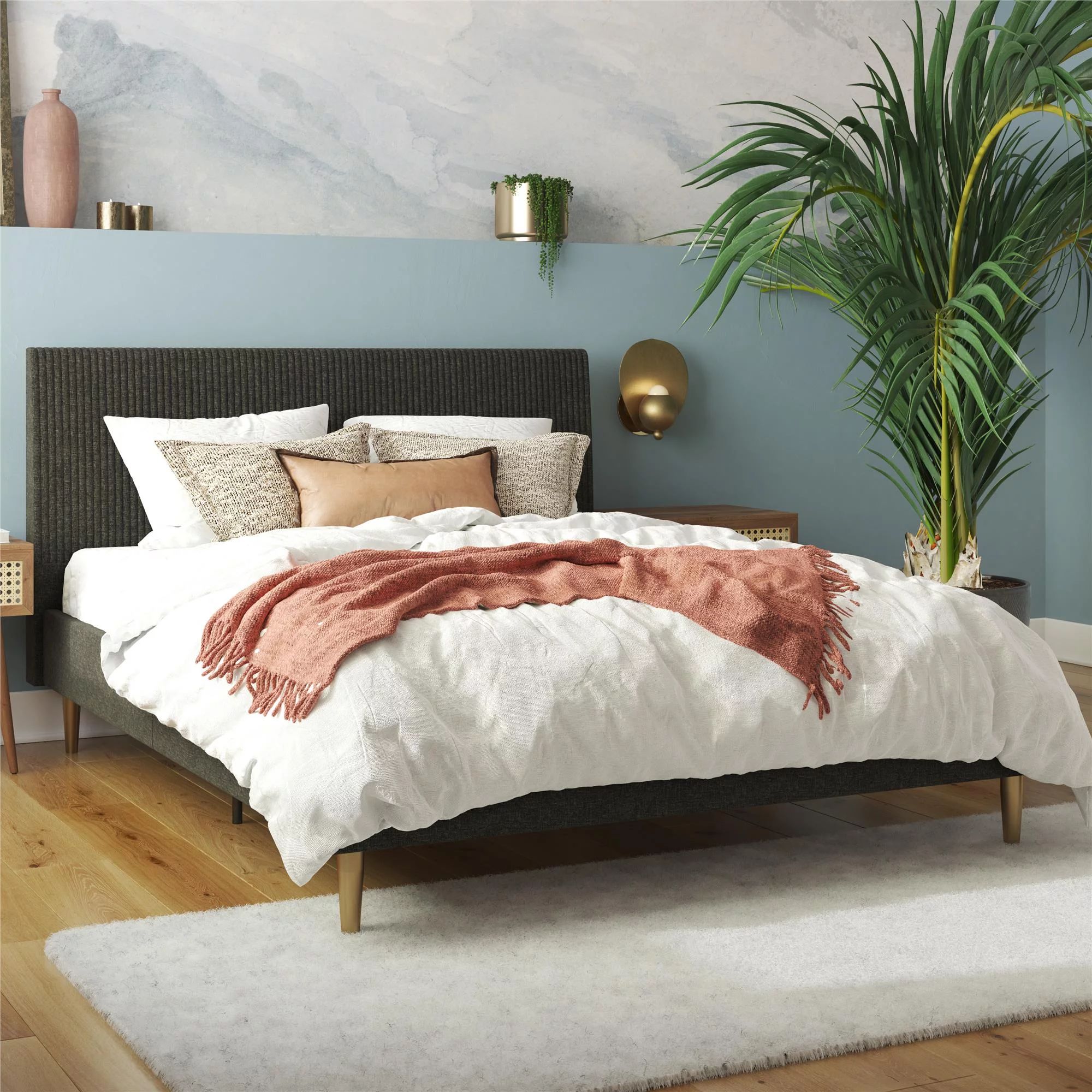 Mr. Kate Daphne Upholstered Bed with Headboard and Modern Platform Frame, Full, Dark Gray Linen | Walmart (US)