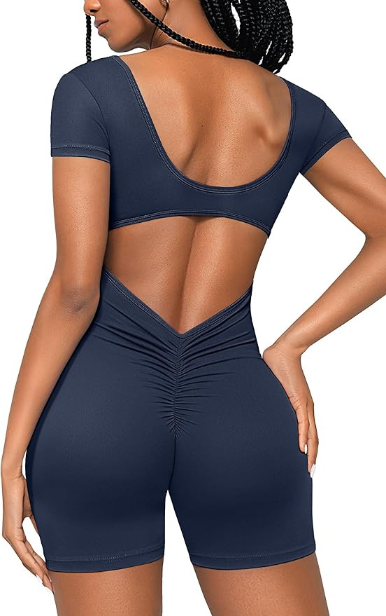 OEAK Short Sleeve Jumpsuit Workout for Women Square Neck One Piece Backless Tummy Control Bodycon... | Amazon (US)